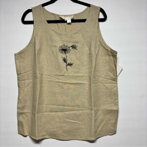 ✨ Gilly of California Elegant Floral Embroidered Tan Tank Top Size M